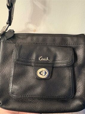 Coach Black Pebbled Leather Crossbody with Front Turnlock Pocket